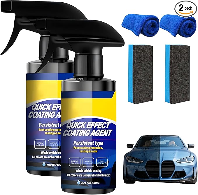 2Pcs Car Nano Coating Spray,Quick Effect Coating Agent for Car, Upgrade Advanced Car Quick-acting Coating Agent Spray, Coat Car Wax for Scratch Repair, Oil Film Removal, Long-Lasting Hydrophobic Coat