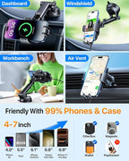 HTU 2026 Upgraded Smart Car Phone Holder Wireless Charger, 7.5W-15W Wireless Charger for Magsafe [Excellent Strudiness] One-Handed Auto Clamping, Compatible Dashboards Air Vents and Windshields,Black