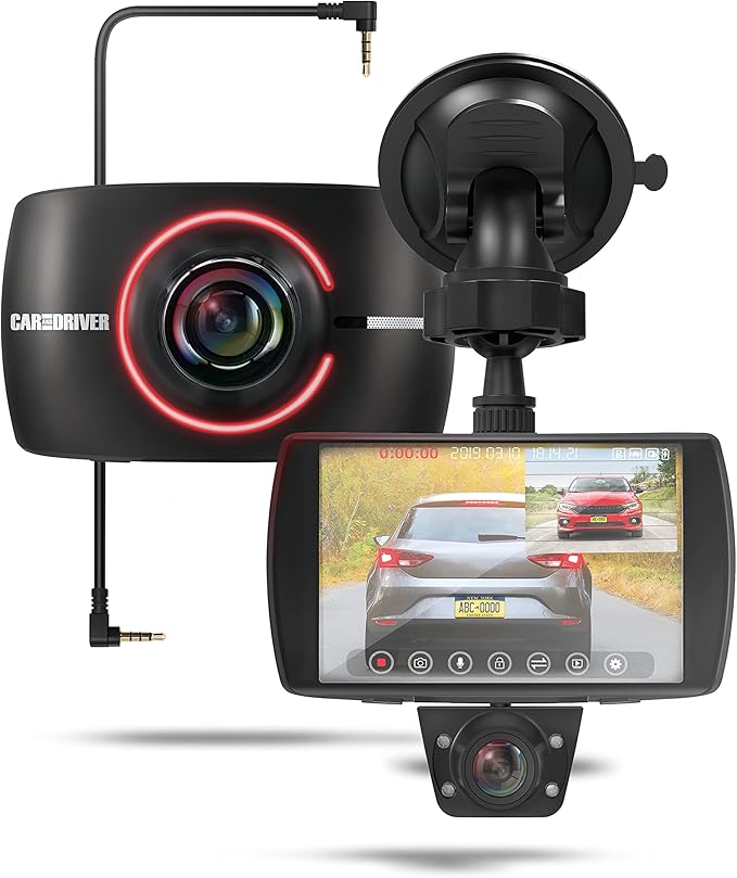 Car and Driver Full HD Dual-View Dash Cam, Front- and Rear-View System with Modular Camera, 150-Degree-Angle Lens, Night Vision, Collision Detection, and G-Sensor