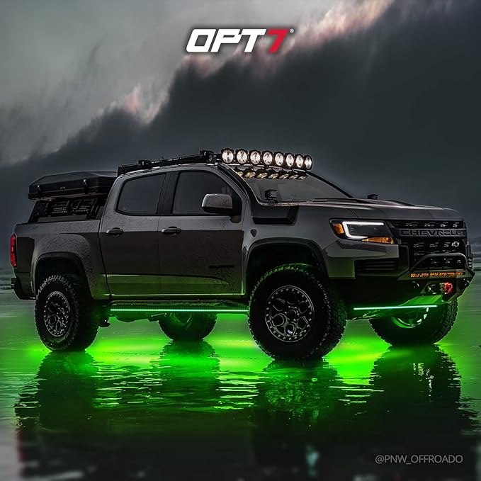OPT7 Aura Aluminum Underglow LED Lighting Kit for Truck with Remote Control, 12V Exterior Waterproof Light Bar, RGB Multicolor Neon Accent Under Car Decorations, Off Road Pickup Jeep Gifts