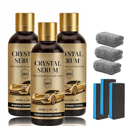 PTZ Crystal Serum, 9H Graphene Coating for Auto Car Detailing, Ceramic Car Coating Kit, PTZ Crystal Serum for Cars, Gloss Hydrophobicty Anti Scratch, Long Lasting Car Protection (3PCS)