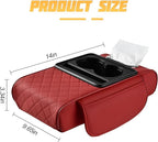 Zpana Car Center Console Armrest Pillow, Memory Foam Leather 4 in 1 Vehicle Arm Rest Cover with Tissue Box 2 Side Storage Bag Cup & Phone Holder, Auto Armrest Cushion, Universal Fit (Wine Red)
