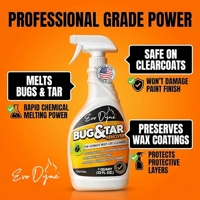 Evo Dyne Bug Remover for Car Detailing (32 fl oz Per Bottle), Made in the USA - Car Interior Cleaner Removes Tar, Droppings, Guts, Dirt, Grease | Ultimate Tree Sap Remover