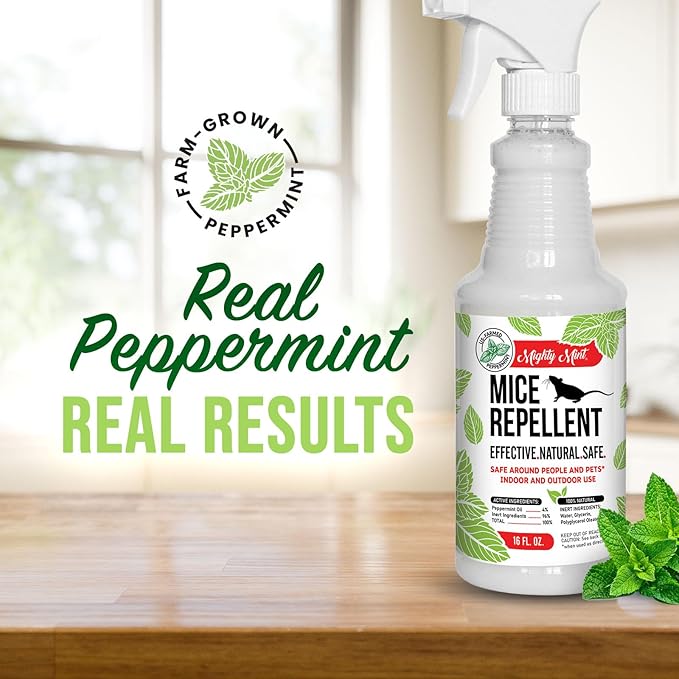 Mighty Mint Peppermint Oil Mouse Repellent Spray – Natural Indoor & Outdoor Control for Mice and Rodents – Plant-Based, Extra-Strong Formula - 16 oz