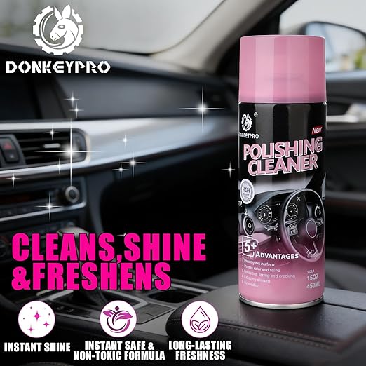 Donkeypro Polishing Cleaner, Car Interior Cleaner - Restores & Protects Plastic, Vinyl, Leather Seats, Dashboard - UV Guard, Anti-Aging, Interior Detailer Spray with Iron Can - 15 Fl Oz