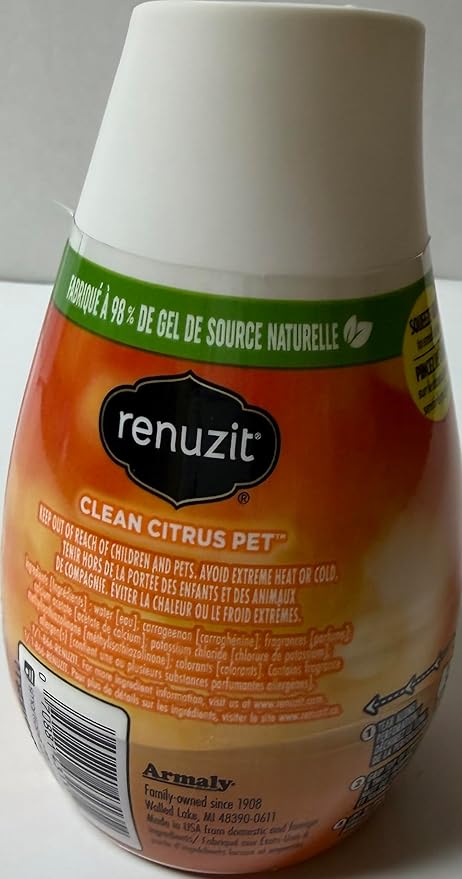 Renuzite Adjustable Gel solid Air Freshener Cone, clean citrus pet Scent, Nonstop Freshness, 7oz Cone, 6 Count, brand is Renuziteee