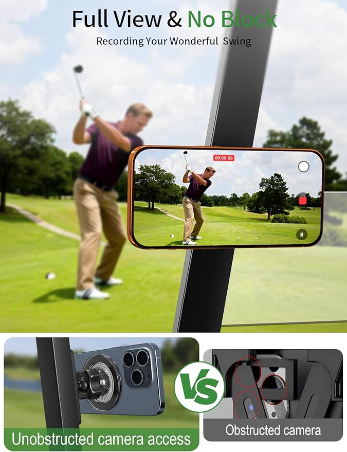 GBEAST Magnetic Golf Cart Phone Holder Compatible with MagSafe for iPhone 12-17 Series, 360° Rotation Golf Accessories for Men Women, N52 Magnets Phone Mount For EZGO/Club Car/Yamaha, Gifts for Golfer