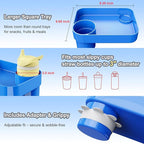 Car Seat Snack Tray for Toddlers - 3 Inch Cup Holder Fits Most Sippy Cups & Straw Bottles with Dip Well, Mess-Free Square Kids Travel Tray Road Trip Essentials, Blue