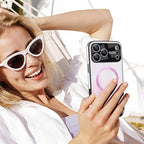 Guppy Compatible with iPhone 17 Pro Magnetic Case, with Full Camera Lens Protector [Compatible with MagSafe] Scratch Resistant Gradient Glass Back Cover Phone Case-Pink