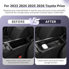 LUWU 2025 2026 Prius Center Console Organizer for 2023 2024 2025 2026 Toyota Prius LE/XLE/Limited/Nightshade Accessories Armrest Console Storage Box Glove Organizer Tray ABS Material (Black)