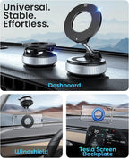 Jononser Magnetic Suction Cup Phone Mount for Magsafe, 360° Adjustable Magnetic Car Phone Holder, Pocket Size Foldable Car Mount, Phone Holders for Your Car for iPhone 17 16 15 14 13 12 Series,Silver