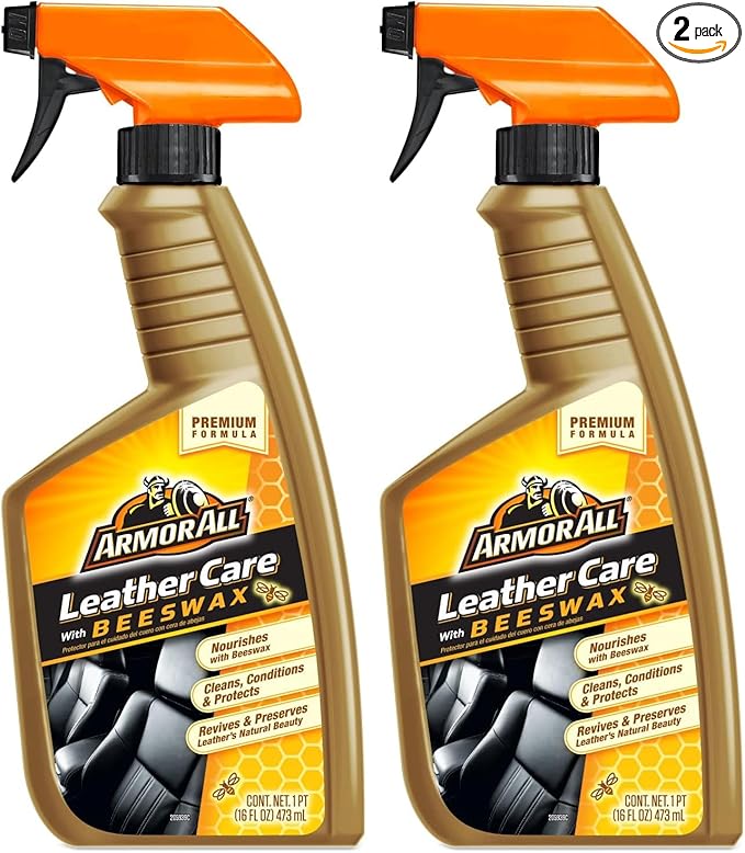 Armor All Car Leather Cleaner Spray, Beeswax Leather Care Spray for Cars, Trucks, Motorcycles, 16 Oz Each (Pack of 2)