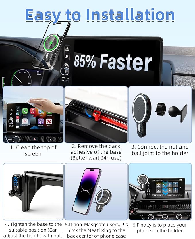PZK Car Phone Mount for Mazda CX-3 2016-2021 /Mazda 3 2014-2016 /MX-5 Miata 2016-2023 Accessories 7-Inch Screen Magnetic 15W Fast Wireless Charger Phone Cradles Car Phone Holder Not Affect Vent