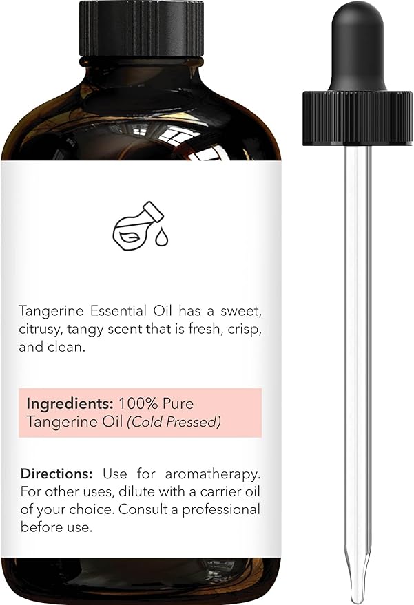Brooklyn Botany Tangerine Essential Oil - Huge 4 Fl Oz - 100% Pure and Natural - Premium Grade with Dropper - for Aromatherapy and Diffuser