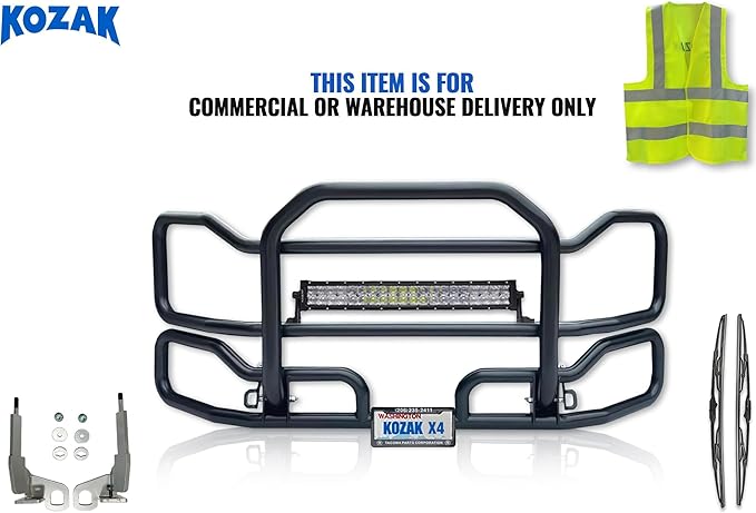 Compatible with Cascadia 2018+ (without Fogs) Black Front Grille Deer Moose Brush Bumper Guard Large PLUS 22" LED Light Bar, Bracket, Logo, Wipers, License Plate Holder & Frame, Vest