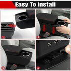 Car Armrest Storage Box Compatible with Nissan Almera Versa 2012-2019 Double Layer with 6 Ports and Cup Holder Car Interior Accessories Red Thread