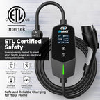 EVDANCE Level 1 & 2 EV Charger, 16A 110-240V Portable Electric Car Charger with 25ft Cable, Adjustable Current, Delayed Start, LED Screen, Universal EV Charger Compatible with All J1772 EVs