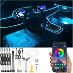 Car Atmosphere Light Kit 8m Fiber Optic RGB Multicolor Sound Active Music Sync Memory Function Bluetooth APP Control 64 Colors USB Car Interior Footwell Ambient Lighting Kit DC 12V
