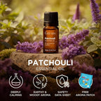 100% Pure Patchouli Essential Oil - 0.34 Fl Oz - Patchouli Oil for Hair, Skin, Diffuser, Aromatherapy & DIY Candle Making Scent
