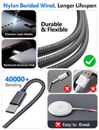 Travel Essentials for Apple Watch Charger,iPhone Charger,3 in 2 Type C/L/Magnetic Fast Charging Cable,Multi Charging Cable Portable Designed for iWatch Series,iPhone 17-11,Galaxy S26-S21,Car-5FT