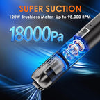 Mini 3-in-1 Car Vacuum & Tire Inflator, 18000Pa Brushless Motor, 150PSI Smart Air Pump for E-Bike/Motorcycle/Car, Cordless Handheld Vac with LED Lantern