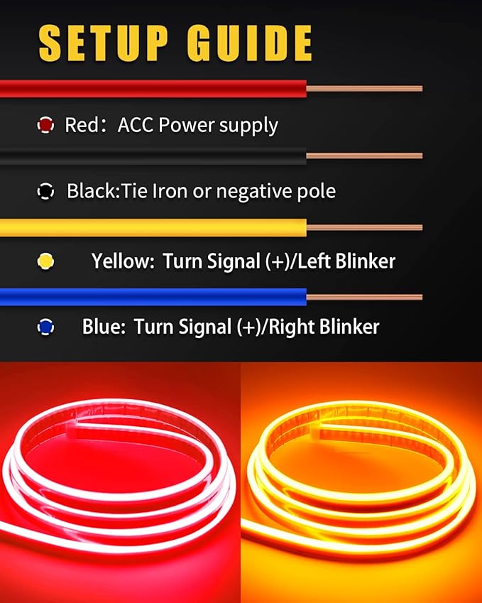 Sequential Turn Signal Led Light Strip Dynamic Scan Start Up Hood Lights Flexible DRL Daytime Running Light for Car,Truck,SUV,Dual Color Red Amber Flowing Switchback 12V 70inch /1.8M (1Set)
