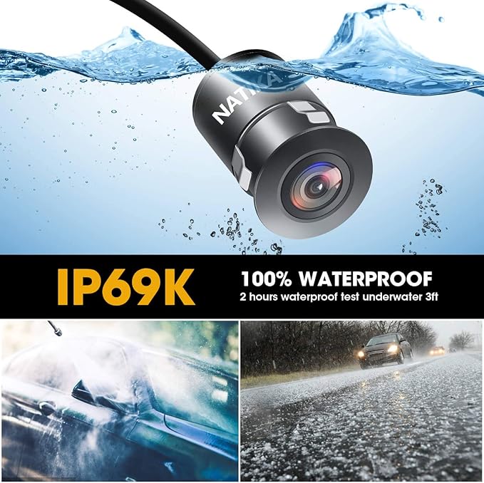 NATIKA Backup/Front/Side View Camera: No Distortion Effect Starlight Night Vision HD Metal Flush or Surface Mount 720P AHD and TVI Reverse Rear View Backup Camera for Cars Pickup Trucks SUVs RVs Vans
