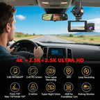 4K+2.5K+2.5K Dash Cam, STARVIS 2 Sensor, Dash Camera 3-Channel, Free 64GB Card, Dashcam with 5G WiFi GPS, G-Sensor,Loop Recording, HDR, 24H Parking Monitor, Time-Lapse Recording, 256GB Max