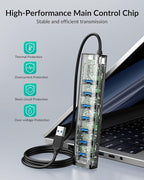 GiGimundo USB 3.0 Hub, 7-Port USB Extender Hub with 3.3FT Long Cable, USB Splitter, Aluminum High-Speed 5Gbps USB Hub for PC, Laptop, Desktop, Computer, PS5, XPS(Gray,1M)