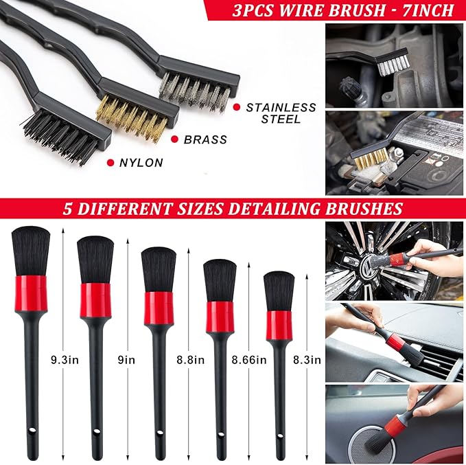 42Pcs Car Wash Cleaning Kit with Foam Gun Sprayer Detailing Brushes Car Vacuum Windshield Cleaning Tool Tire Brush Towels Complete Interior Exterior Detailing Set for Car
