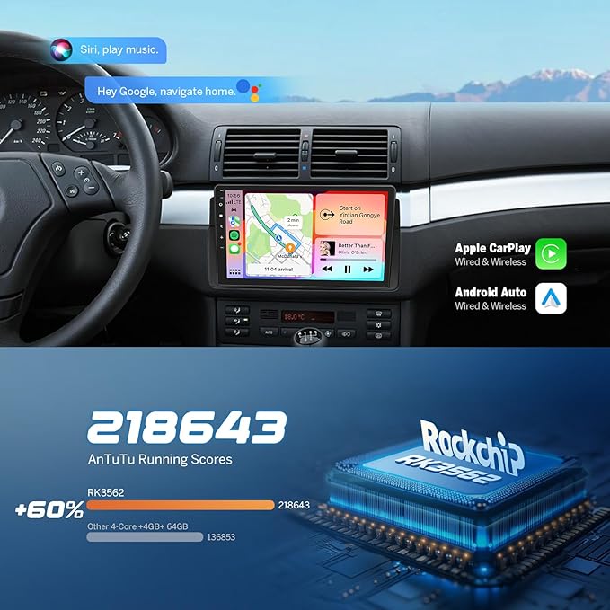 Eonon Car Stereo 4+64GB for BMW 3 Series 325i 330i M3 (E46) 1998-2006, Android 14 Wireless CarPlay Stereo, 9 Inch Touchscreen Android Auto Radio, Bluetooth/SWC/GPS, (E46X7 Upgrade)