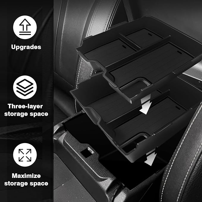 Muslogy Center Console Organizer Two-Layer & Hidden Box Magnet Opening Design Compatible with Ford Ranger 2024 2025 2026 & Raptor Accessories Secret Organizer Insert Tray Divider Storage Box