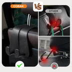 CoBak Extra Wide Car Seat Back Hooks, Premium Stitched Leather Headrest Hangers with Wide Slot Structure, Universal for Any-Width Purses, Handbags, Bags (2 Pack), Carbon Fiber Black
