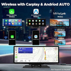 LAMTTO 9.26" Wireless Carplay and Android Auto with 2.5K Dash Cam, 1080P Backup Camera, Portable Touchscreen GPS Navigation for Car, Car Stereo Receiver with Bluetooth,AirPlay,AUX,FM,Googel,Siri