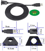 zdyCGTime USB C to USB 3.0 A Threaded Flush Mount Waterproof Cable Adapter USB 3.0 Male to USB C Female Panel Mount Extension Cable, for Car Boat Truck Yacht Motorcycle, (1.5M/5Ft)