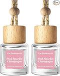 C Classy Hanging Car Air Freshener 2 Pack, Pink Sparkle Champagne Essential Oil Diffuser, Long-Lasting Fragrance, Cute Glass Bottle Car Accessories for Women & Men, Made in USA