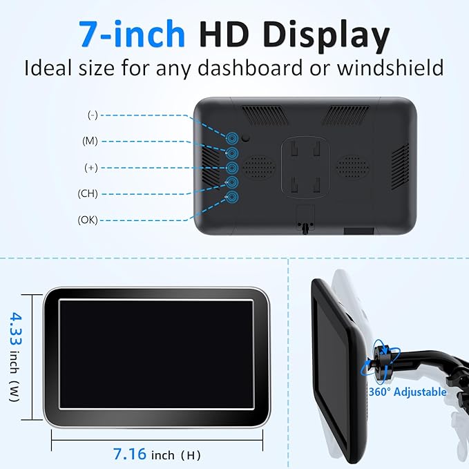 HD 1080P Wireless Backup Camera for Trucks - 7 Inch Monitor with Backup Camera for Pickups Trucks, Cars, SUVs - Color Night Vision, 2 Channels, Easy Install for Towing & Parking