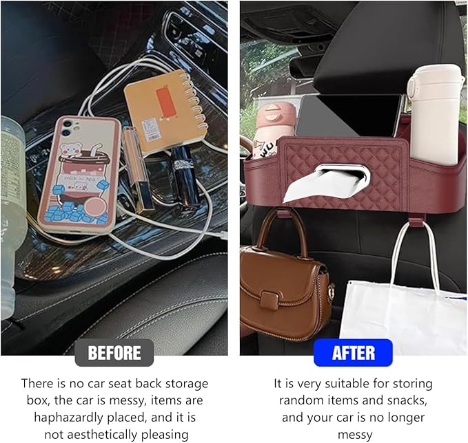 Mandark Car Headrest Backseat Organizer, Multifunctional Vehicle Seat Back Storage Box with Drink Cup Holder and Hooks, Automotive Travel Accessories, Universal for SUV, Sedan, Truck (Wine Red)