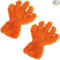 2PCS Car Wash Mitts, Double Sided Chenille Microfiber Dusting Gloves with 5-Finger Design, Anti-Scratch Auto Interior Exterior Detailing Mitt for Cleaning Wheel Tight Spot (Orange)