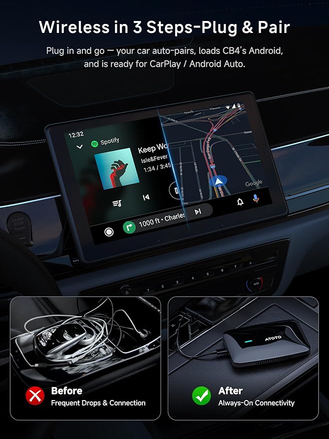 Magic AI Box Wireless CarPlay & Android Auto Adapter, Car Video Box for OEM Wired CP/AA, Dual WiFi & Bluetooth IoT Hub, Supports for Netflix/YouTube/TikTok/TF Card