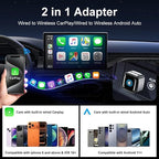 Car Play Wireless Adapter for Apple iPhone iOS 10+ & Cars from 2015+ Android 11+ Android Auto, Plug & Bluetooth Connect 2-in-1 Adapter Convert Wired to Wireless Dongle carplay (Metal Silver)