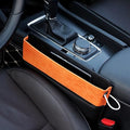 Car Seat Organizer with Gap Filler, 2-in-1 Luxurious Microfiber Storage Box and Leather Seat Console Gap Filler Drop Blocker Stopper Accessories for Sedan SUV Truck Van (Black/Orange, 1 Set)