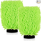 JUSTTOP Premium Microfiber Car Wash Mitts, 2 Pack Scratch-Free Wash Mitts, Ultra-Soft Microfiber Gloves for Cars, Trucks, SUVs, Motorcycles (Green)