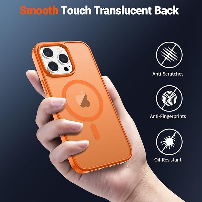 SUPFINE Magnetic for iPhone 13 Pro Case with Screen Protector (Compatible with MagSafe) (Military Grade Drop Protection) Translucent Matte Shockproof Phone Cover,Starry Orange