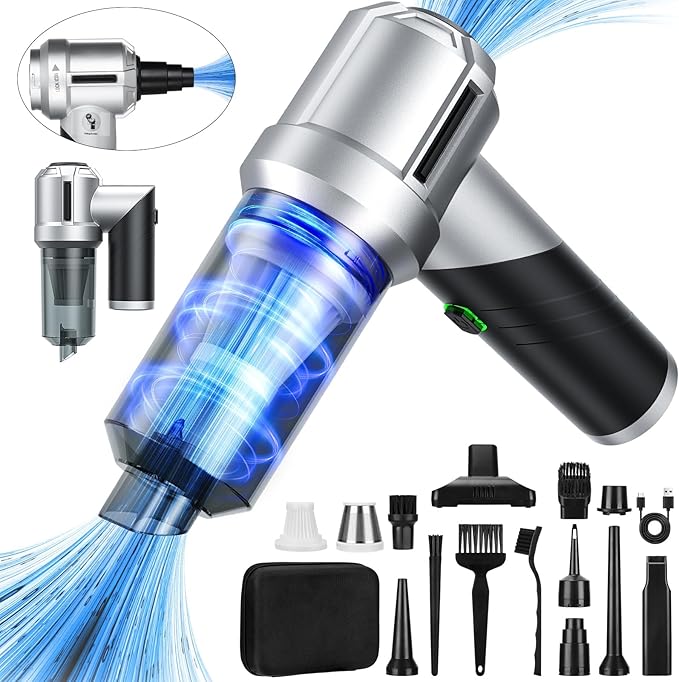 Car Vacuum Portable Cordless with 18000PA Super Suction, 4 in 1 Portable Air Blower/Car Vacuum 90°Foldable Handheld Rechargeable Brushless Motor, Gifts for Valentine's Day for Home, PC