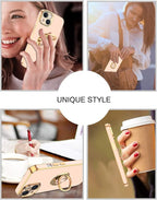 VENINGO Compatible with iPhone 14 Case, Slim Fit Soft 360° Ring Holder Kickstand Magnetic Car Mount Supported Easy Clean Shockproof Protective Phone Cover for iPhone 14 6.1" 2022, Pink/Golden