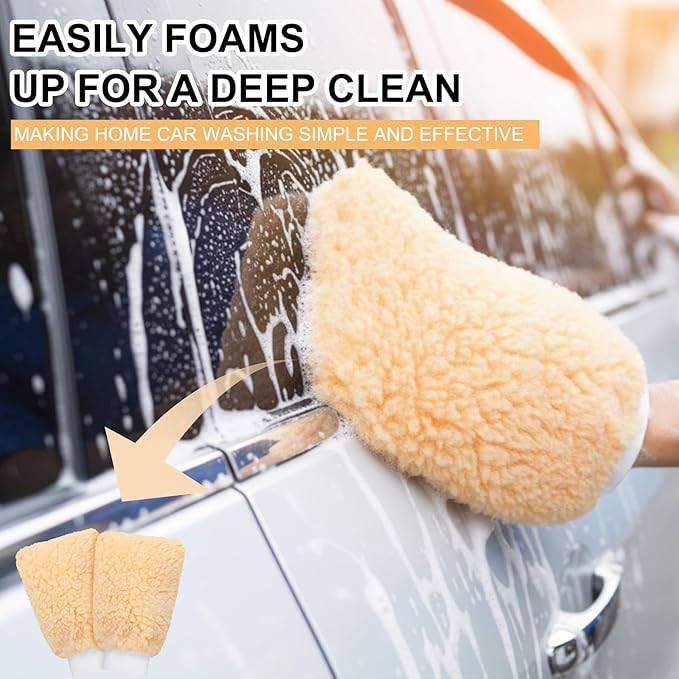 6 Pack Wool Car Wash Mitt, 9 x 6.3 Lambswool Wash Mitt Soft Imitation Professional Wool Cleaning Gloves for Car Detailing House Dusting Home Surface Care, Yellow & White