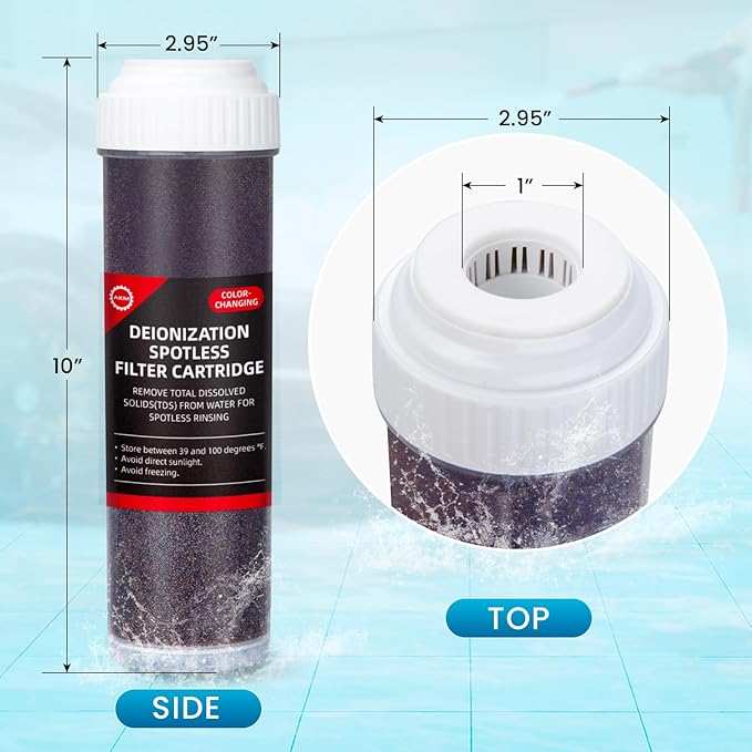 AKM DI Resin Filter Cartridge for Spot-Free Car Wash System, 10-Inch Mixed Bed Color Changing Resin Cartridge, for RO/DI System, 2-Pack