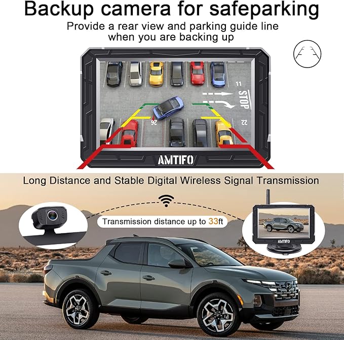 Wireless Backup Camera Truck Hitch Trailer - Easy Install Digital Stable Signal HD 1080P Car Rear View Camera with 4.3 Inch Monitor System - AMTIFO A18