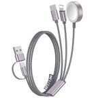 1Pack Multi Charging Cable Cord for Travel Essentials,Apple Watch Charger,iPhone Charger,[3-in-2] Type C/L Cable Portable Designed for iWatch,iPhone 17-8,Galaxy S25-21,AirPods,iPad-1.8M Gray